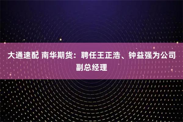 大通速配 南华期货：聘任王正浩、钟益强为公司副总经理