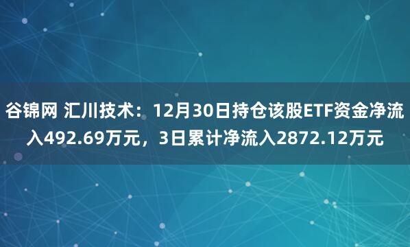 谷锦网 汇川技术：12月30日持仓该股ETF资金净流入492.69万元，3日累计净流入2872.12万元