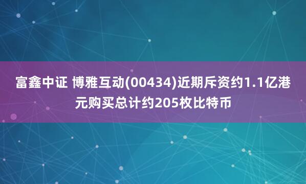 富鑫中证 博雅互动(00434)近期斥资约1.1亿港元购买总计约205枚比特币